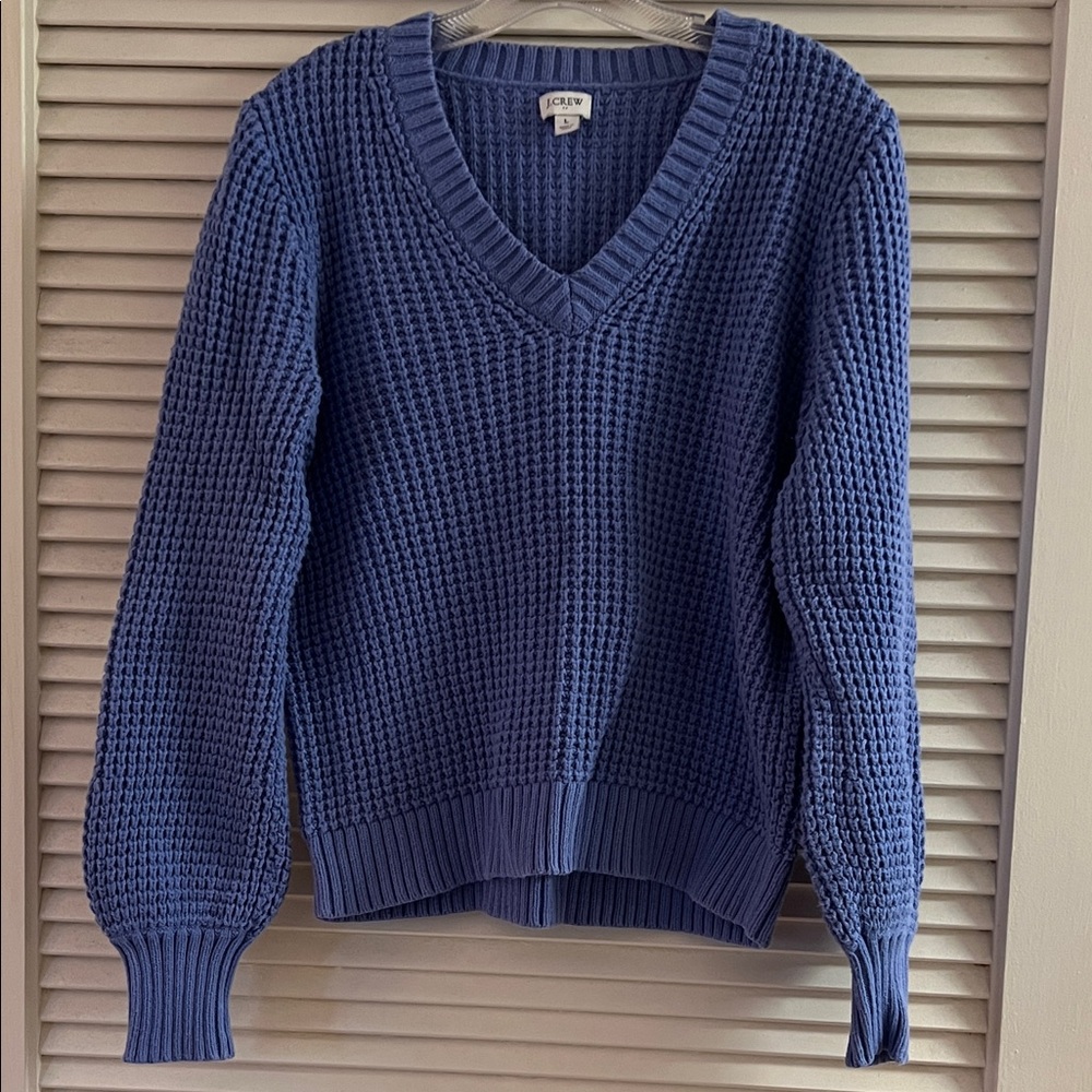 J. Crew Textured Blue V-Neck Sweater